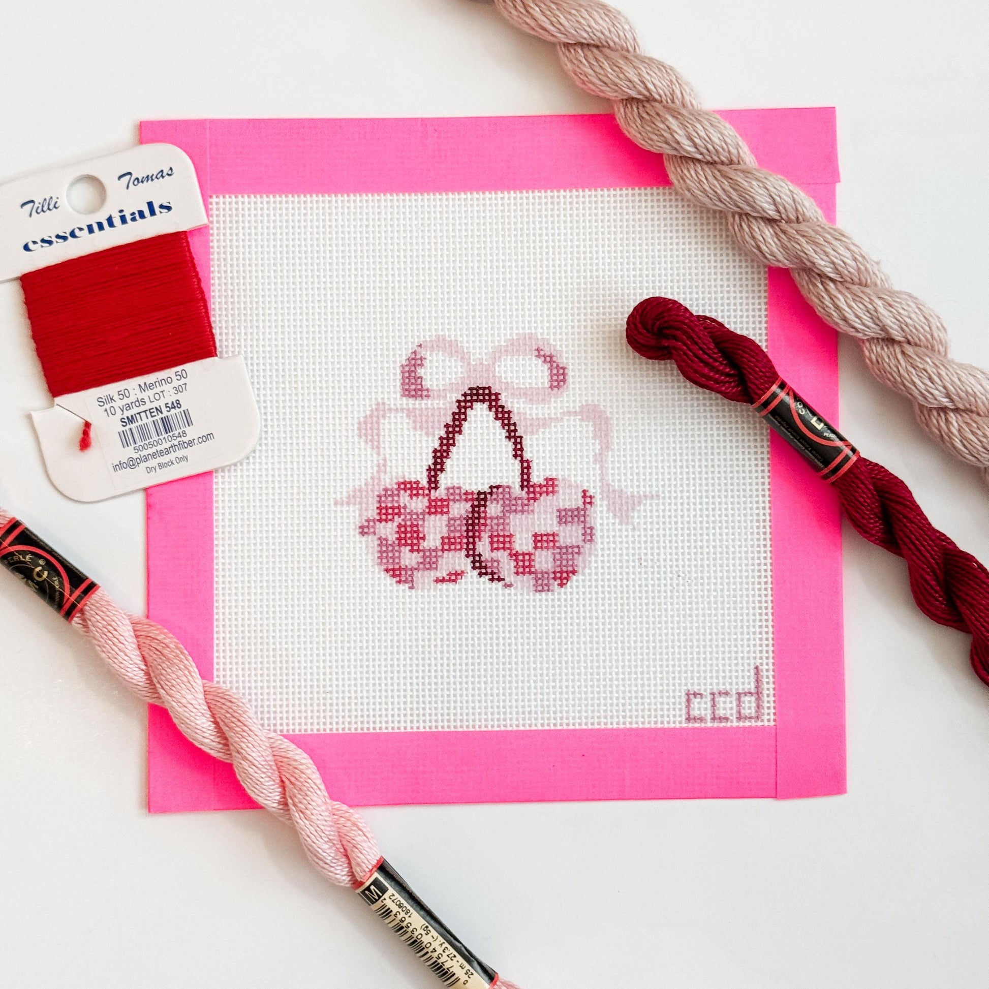 Disco Cherries Coquette Needlepoint Canvas Hand Painted, Cherry Bows 18 Mesh 3" Design Needlepoint Canvas, Modern Needlepoint Canvas
