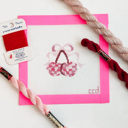 Disco Cherries Coquette Needlepoint Canvas Hand Painted, Cherry Bows 18 Mesh 3" Design Needlepoint Canvas, Modern Needlepoint Canvas