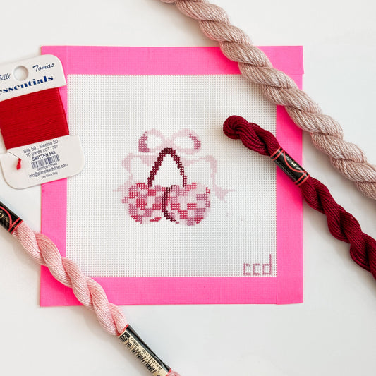 Disco Cherries Coquette Needlepoint Canvas Hand Painted, Cherry Bows 18 Mesh 3" Design Needlepoint Canvas, Modern Needlepoint Canvas