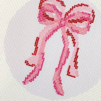 Bow Coquette Christmas Ornament Needlepoint Canvas, Hand Painted Needlepoint Ornament Canvas, Bow Needlepoint Canvas 18 mesh 4" Round