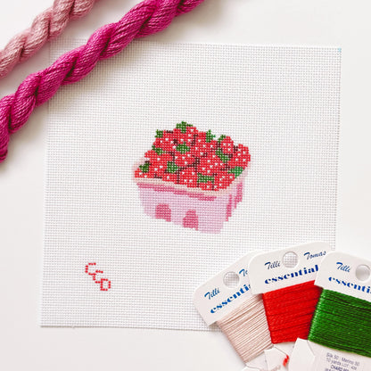 Strawberry Basket Needlepoint Canvas 18 Mesh 3” Design, Summer Strawberries Needlepoint Canvas modern Hand Painted