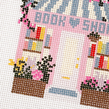 Ready to Ship Hand Painted Book Shop Storefront 6” Needlepoint Canvas 13 Mesh Reading Needlepoint Canvas Storefront Hand Painted