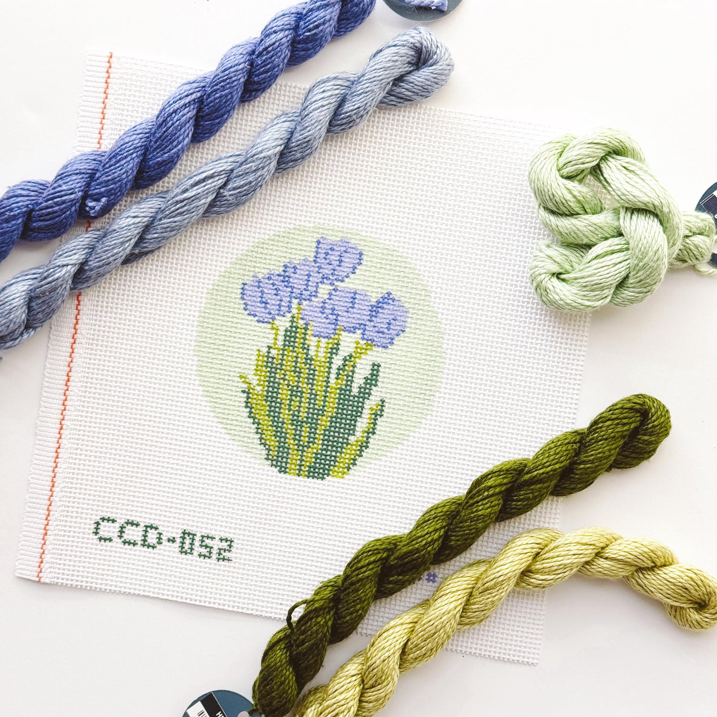 Tulip Flower Round Needlepoint Canvas | Hand-Painted 13 Mesh | 4" Design on 8" x 8" Canvas | Ready to Ship
