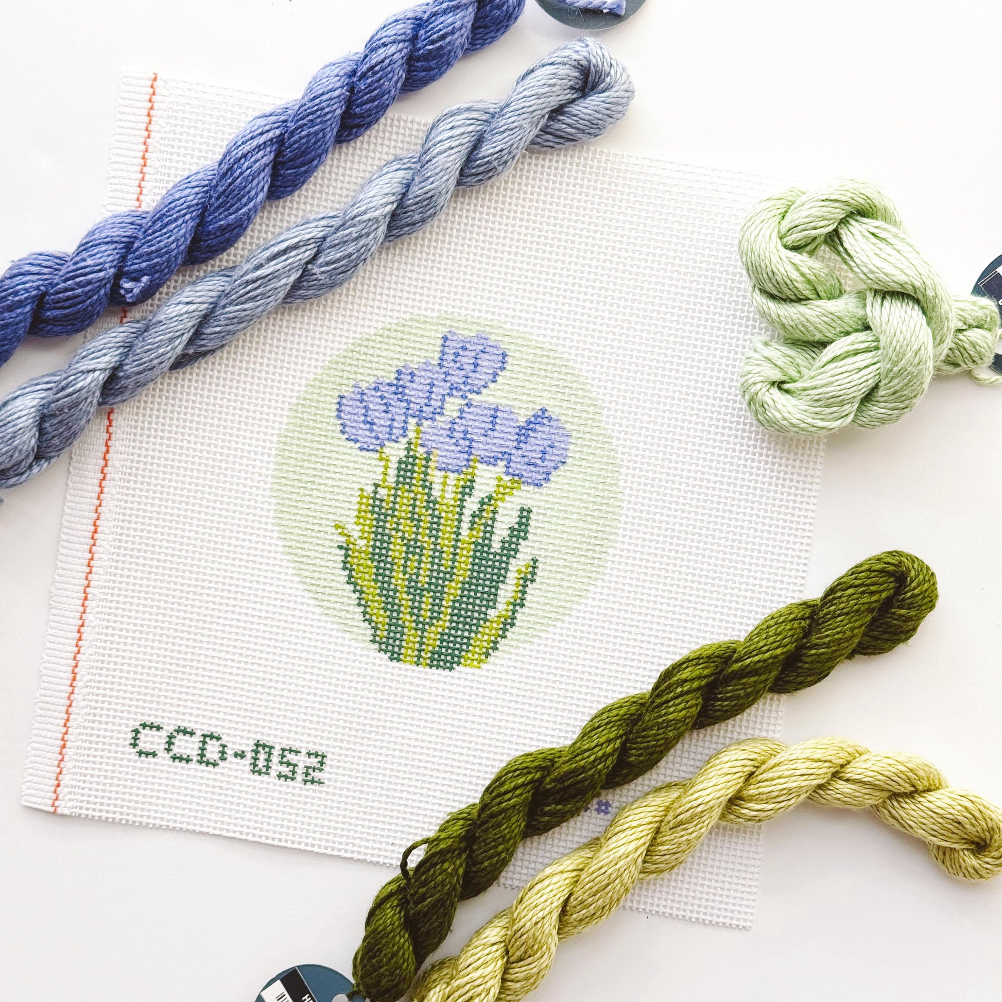 Tulip Flower Round Needlepoint Canvas | Hand-Painted 13 Mesh | 4" Design on 8" x 8" Canvas | Ready to Ship