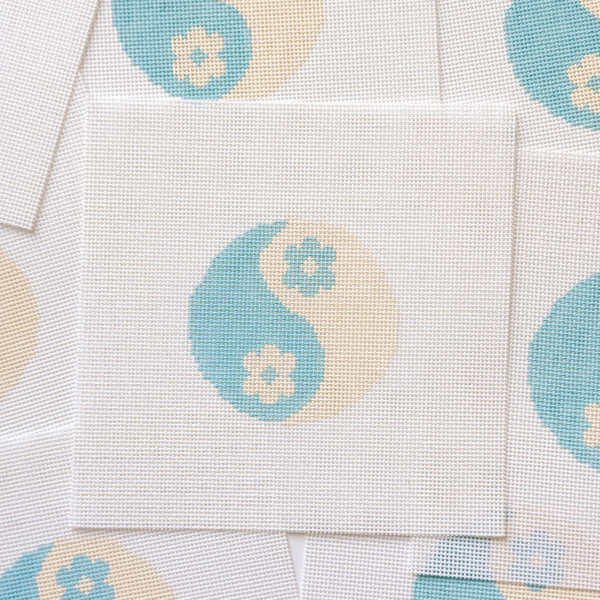 Yin Yang Flower Round Needlepoint Canvas | Hand-Painted 13 Mesh | 4" Design on 8" x 8" Canvas | Ready to Ship