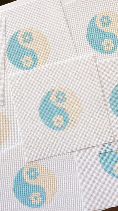 Yin Yang Flower Round Needlepoint Canvas | Hand-Painted 13 Mesh | 4" Design on 8" x 8" Canvas | Ready to Ship