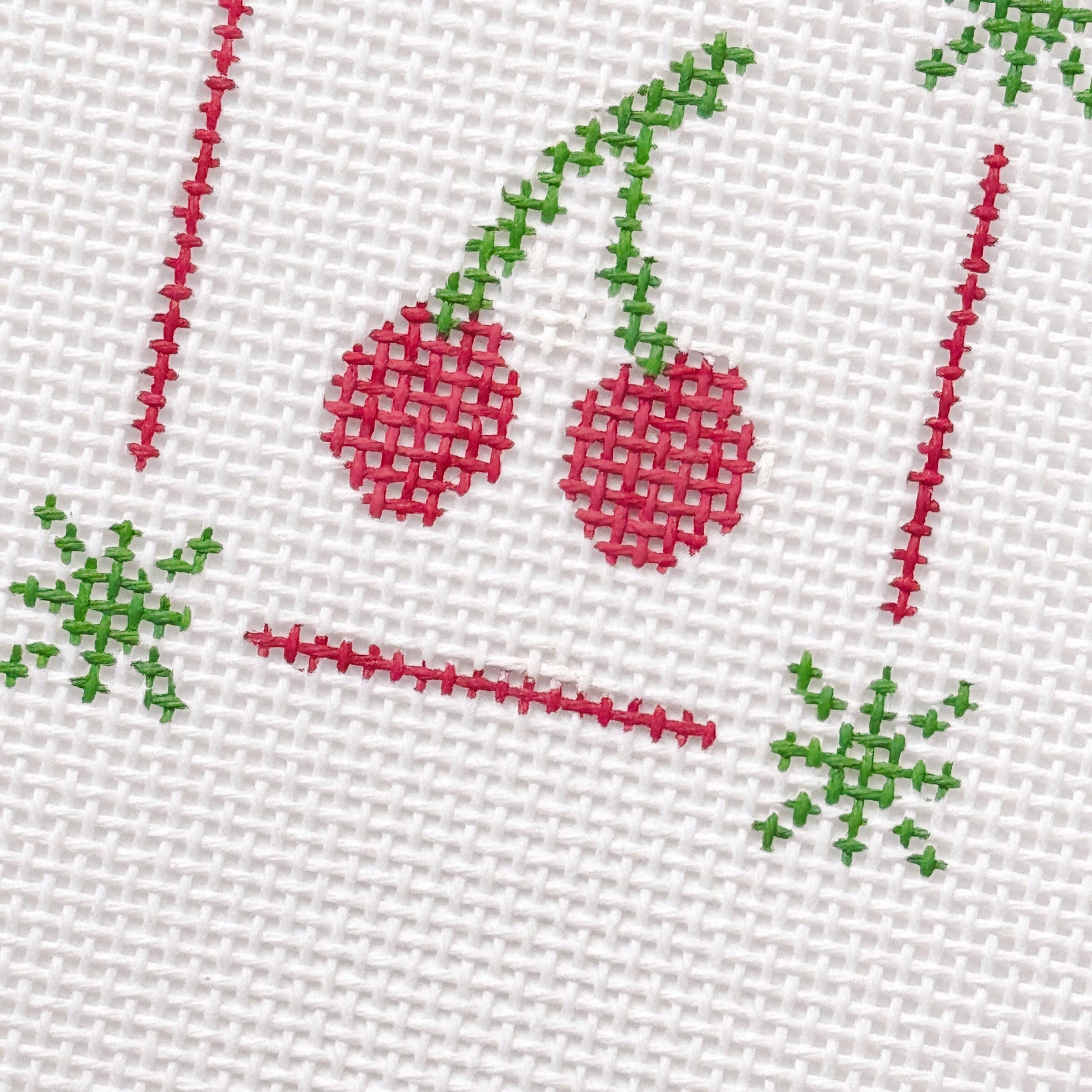 Mini Cherry Stamp Needlepoint Canvas | Hand-Painted 18 Mesh Canvas | Ready to Ship