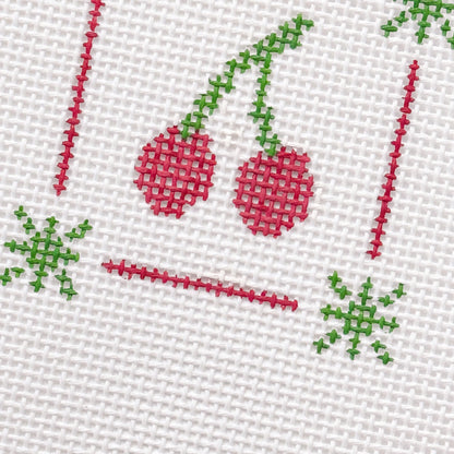 Mini Cherry Stamp Needlepoint Canvas | Hand-Painted 18 Mesh Canvas | Ready to Ship