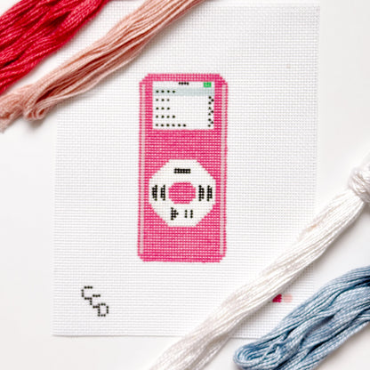 Y2K MP3 Player Pink Nostalgic Needlepoint Canvas 13 Mesh 5"x2.5" Design, Y2K Needlepoint, Aesthetic Needlepoint Canvas Hand Painted