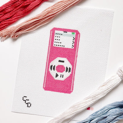 Y2K MP3 Player Pink Nostalgic Needlepoint Canvas 13 Mesh 5"x2.5" Design, Y2K Needlepoint, Aesthetic Needlepoint Canvas Hand Painted