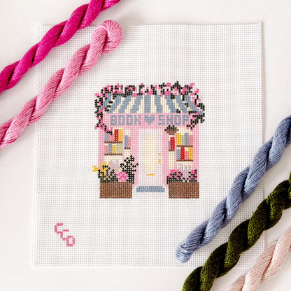 Ready to Ship Hand Painted Book Shop Storefront 6” Needlepoint Canvas 13 Mesh Reading Needlepoint Canvas Storefront Hand Painted