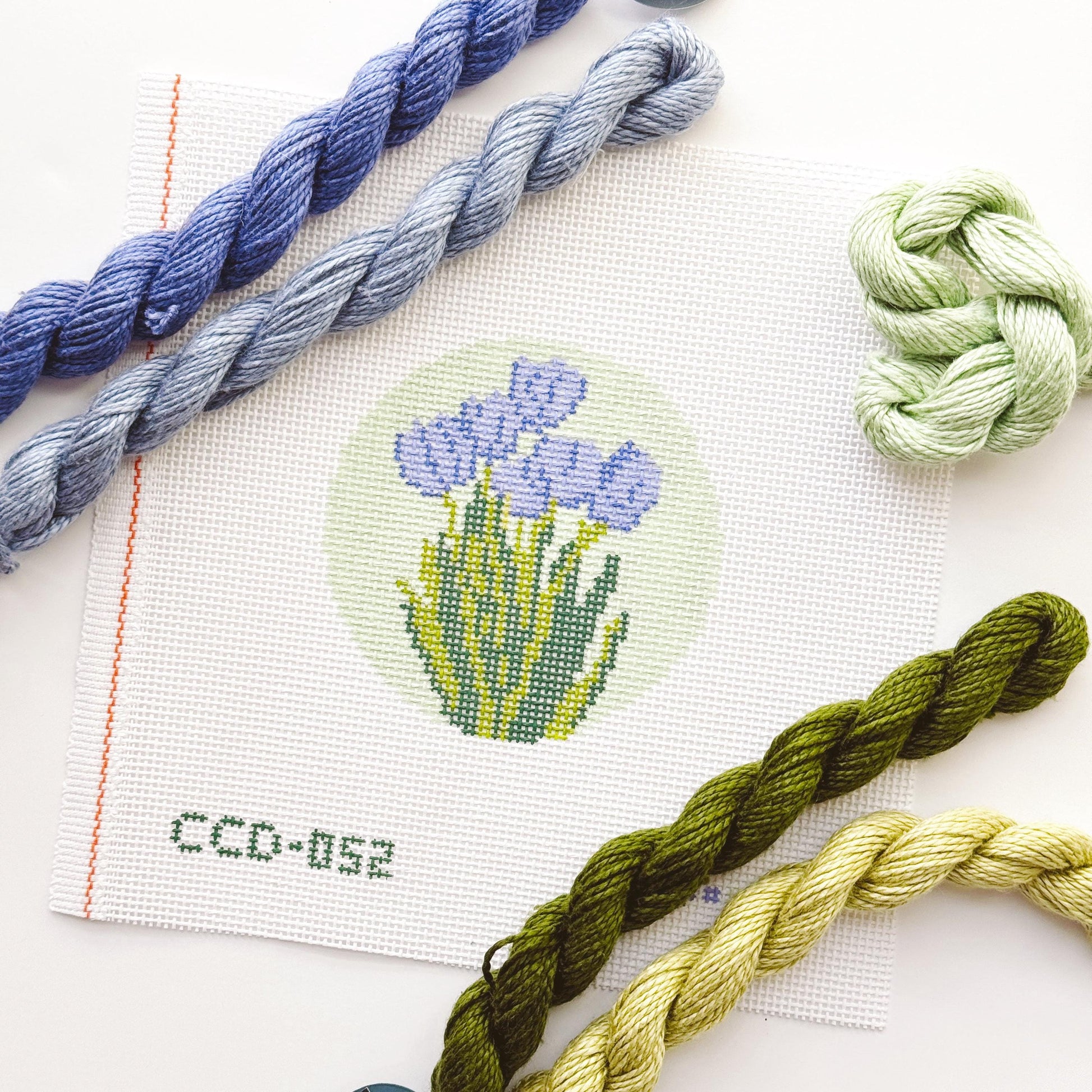 Tulip Flower Round Needlepoint Canvas | Hand-Painted 13 Mesh | 4" Design on 8" x 8" Canvas | Ready to Ship