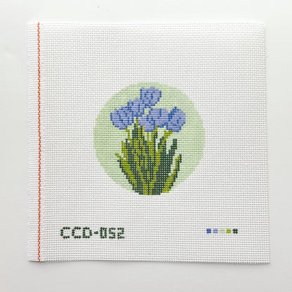 Tulip Flower Round Needlepoint Canvas | Hand-Painted 13 Mesh | 4" Design on 8" x 8" Canvas | Ready to Ship