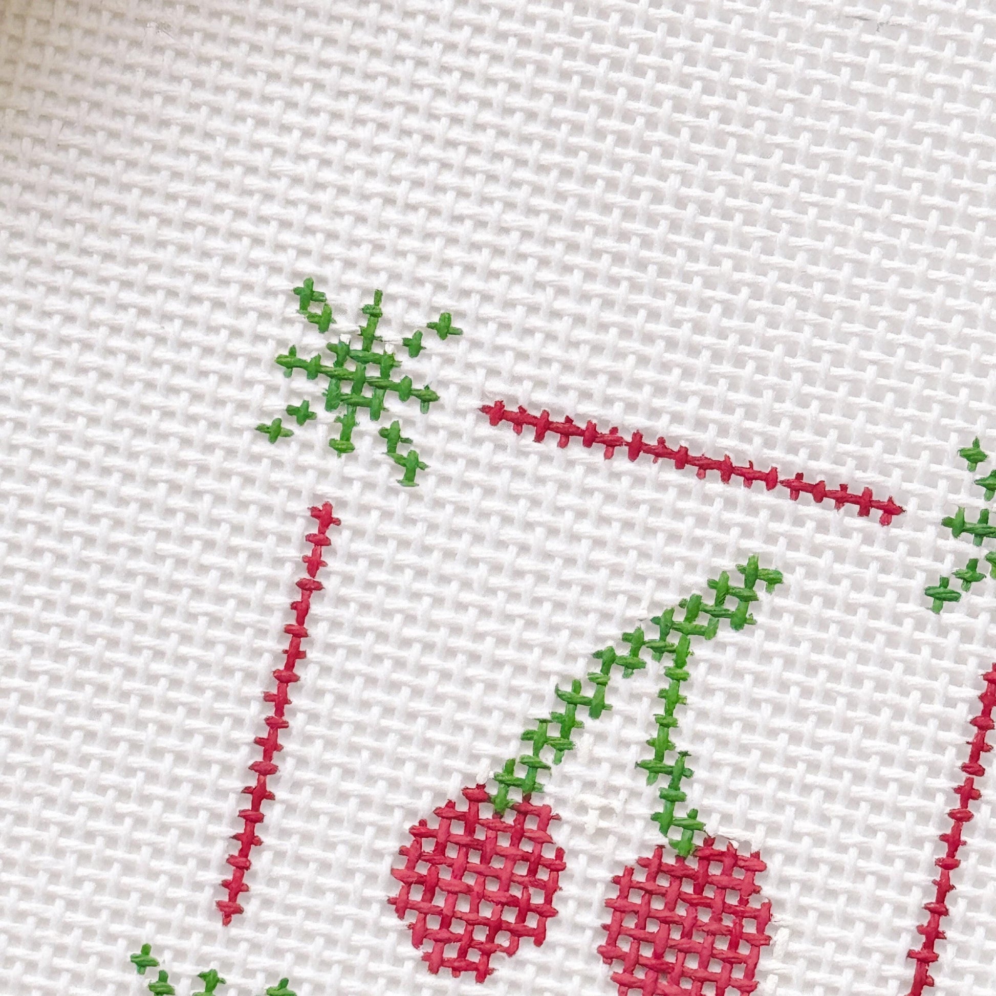 Mini Cherry Stamp Needlepoint Canvas | Hand-Painted 18 Mesh Canvas | Ready to Ship