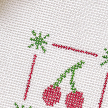 Mini Cherry Stamp Needlepoint Canvas | Hand-Painted 18 Mesh Canvas | Ready to Ship