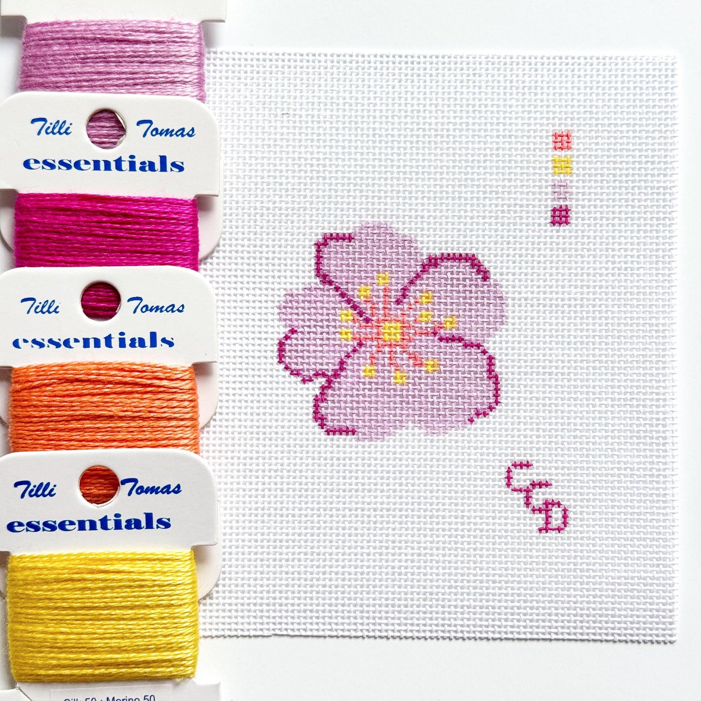 Pink Blossom Mini Needlepoint Canvas | 3″ Flower on 18-Mesh