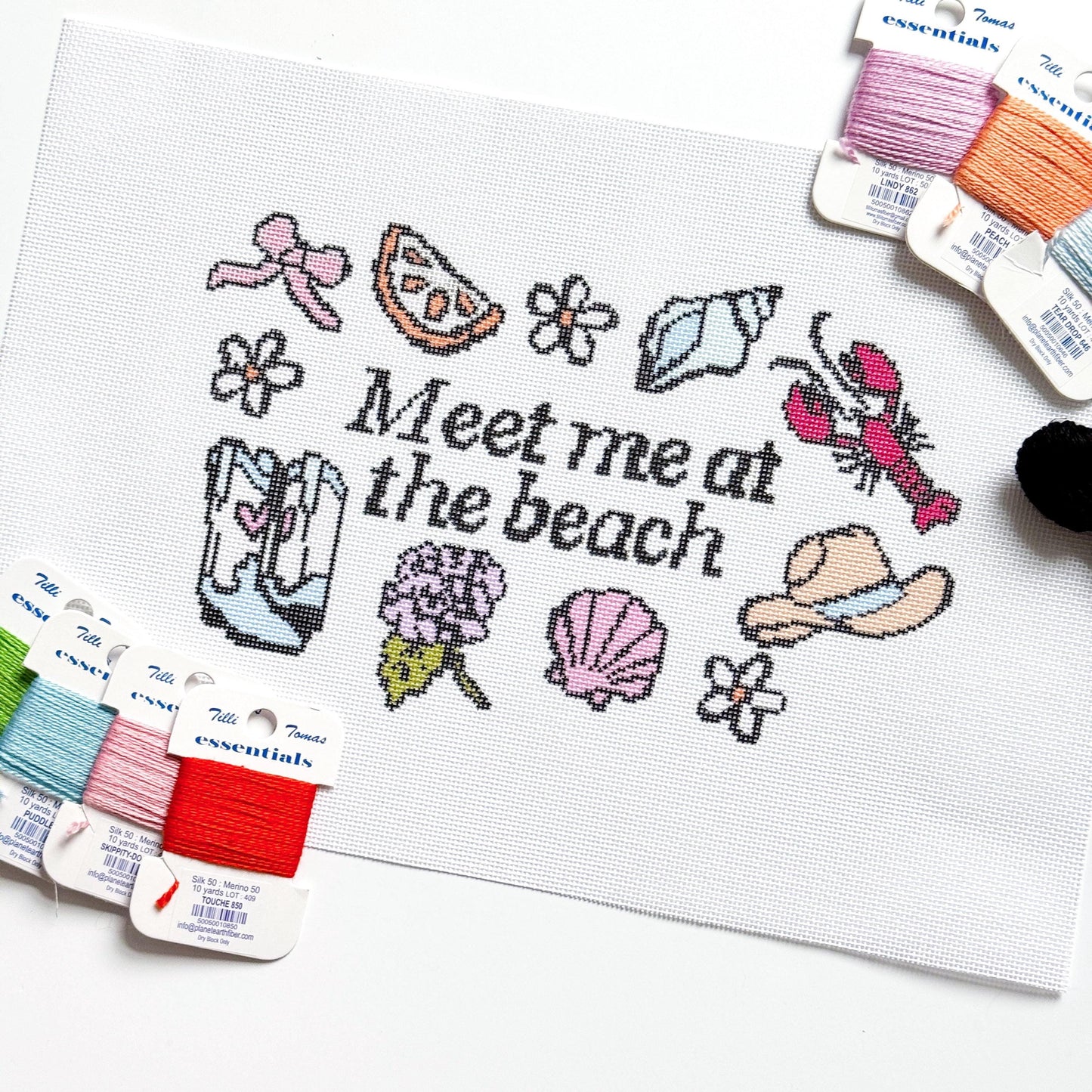 Meet Me at the Beach Needlepoint Canvas, Summer Beach Needlepoint Pillow Canvas, Summer Needlepoint Project