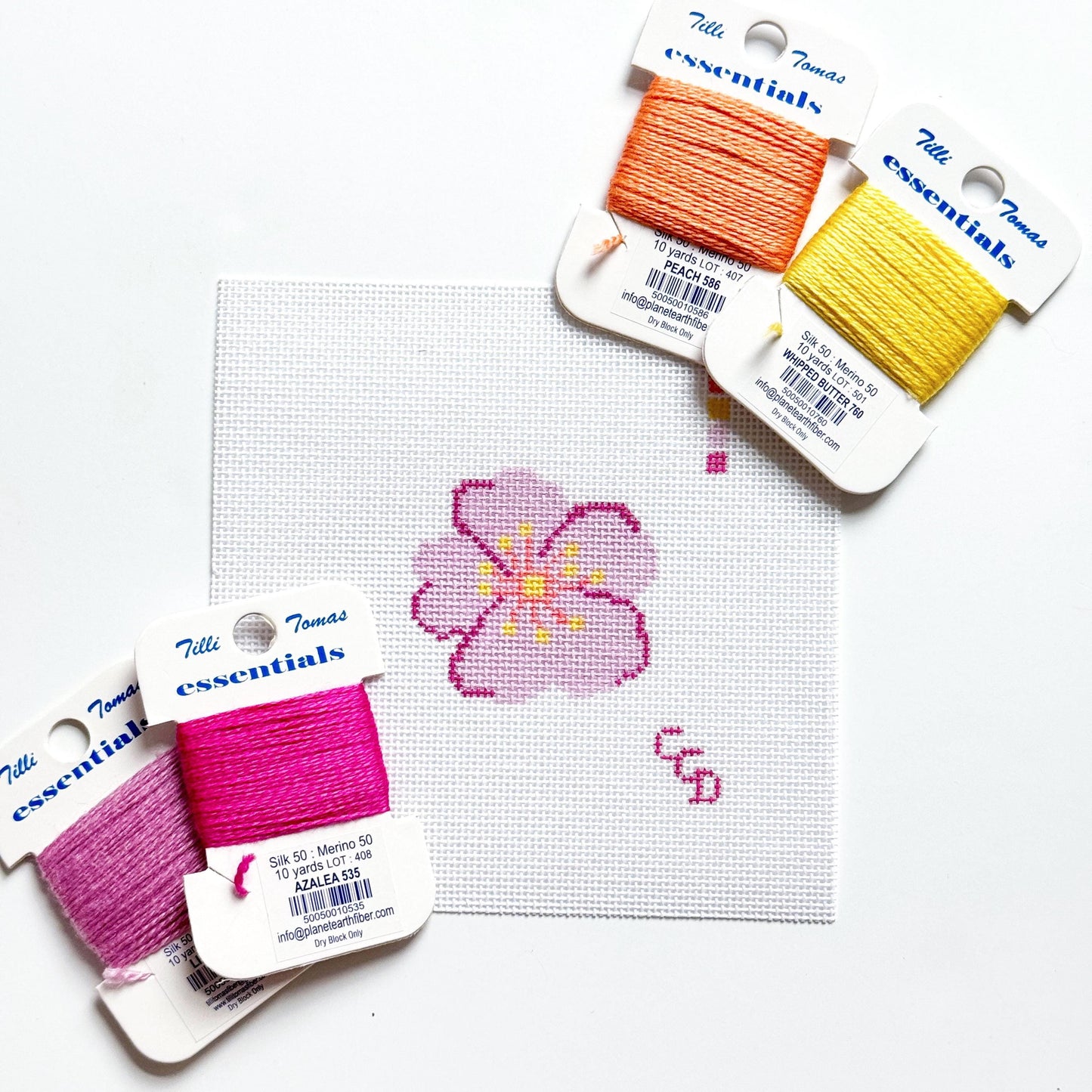 Pink Blossom Mini Needlepoint Canvas | 3″ Flower on 18-Mesh