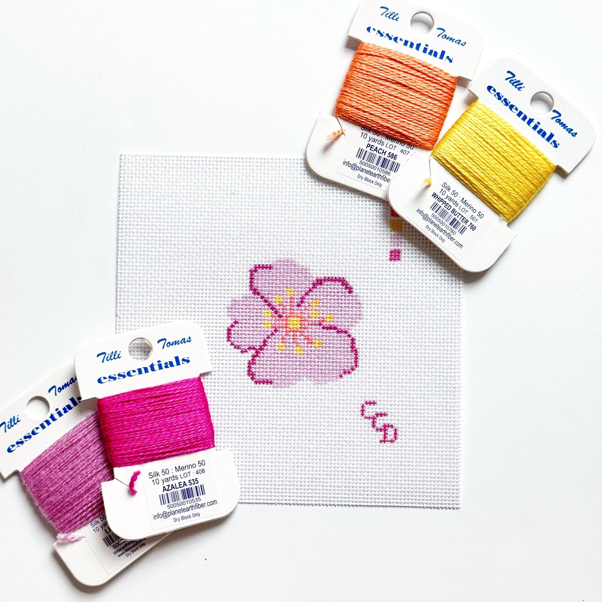 Pink Blossom Mini Needlepoint Canvas | 3″ Flower on 18-Mesh
