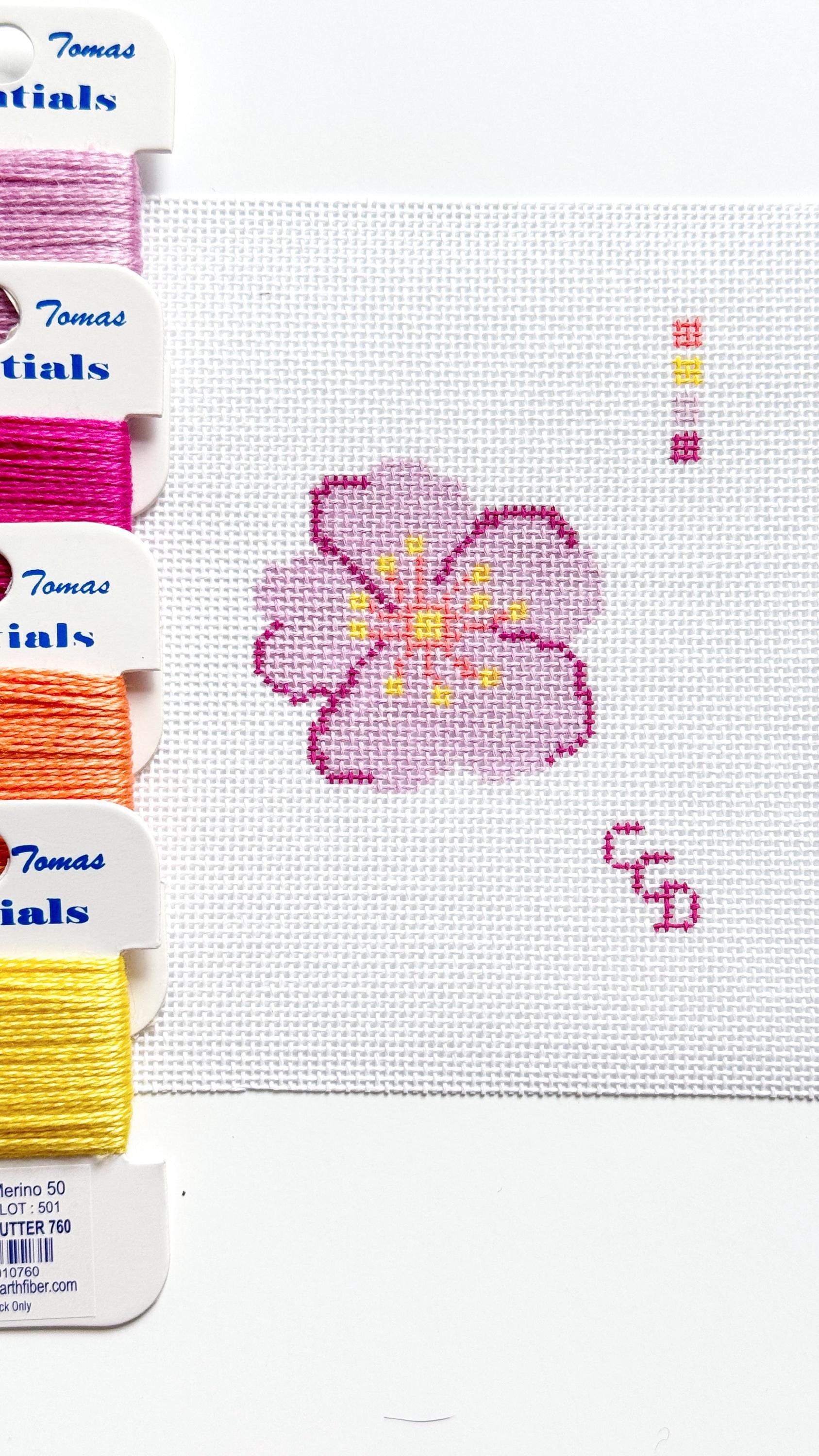Pink Blossom Mini Needlepoint Canvas | 3″ Flower on 18-Mesh