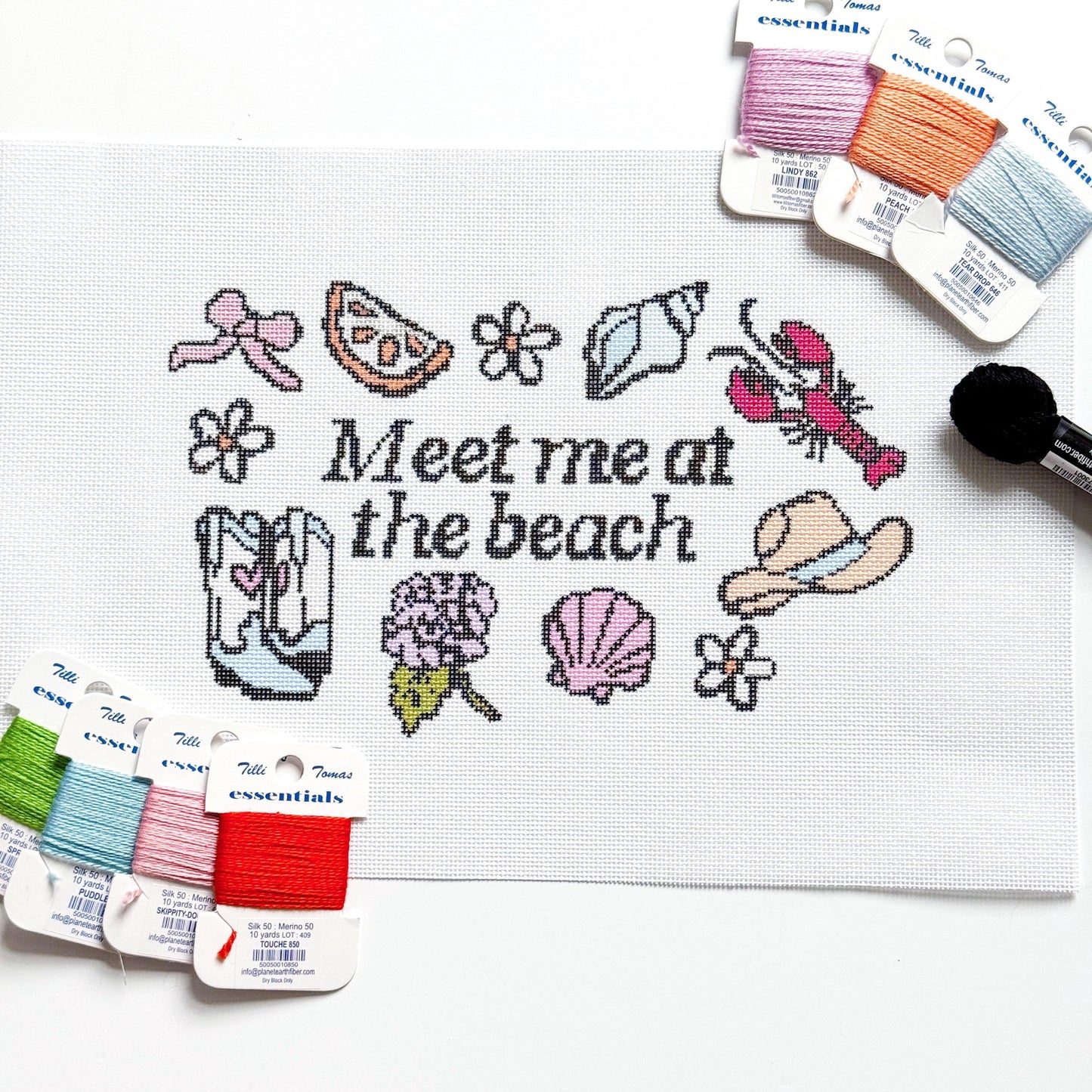 Meet Me at the Beach Needlepoint Canvas, Summer Beach Needlepoint Pillow Canvas, Summer Needlepoint Project