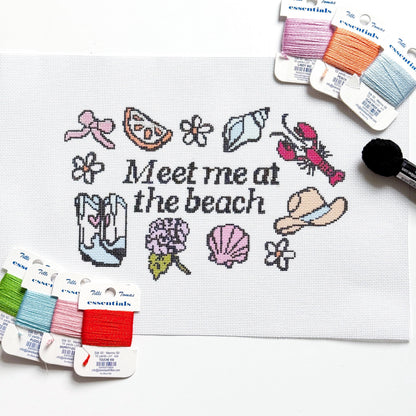 Meet Me at the Beach Needlepoint Canvas, Summer Beach Needlepoint Pillow Canvas, Summer Needlepoint Project