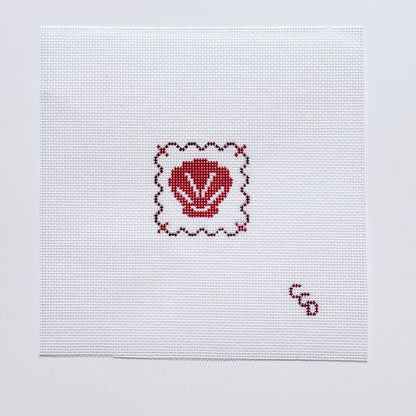 Mini Seashell Stamp Needlepoint Canvas | Hand-Painted 18 Mesh Canvas, Seashell Needlepoint Canvas, Bag Charm Needlepoint Canvas