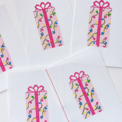 Pink Present Christmas Needlepoint Canvas 18 Mesh 2.5”x5” Design, Bow Christmas Needlepoint Ornament, Modern Needlepoint