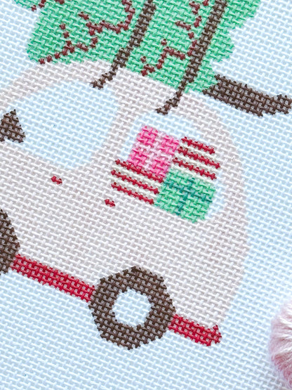 Christmas Needlepoint Ornament, Christmas Car Needlepoint, Modern Needlepoint, 18 Mesh 4”x4” Design, Pink Christmas Needlepoint Canvas