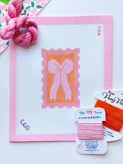 Pink Bow Needlepoint Canvas, 18 Mesh 2”x4” Design, Coquette Stamp Needlepoint Canvas, Bow Stamp Needlepoint Canvas