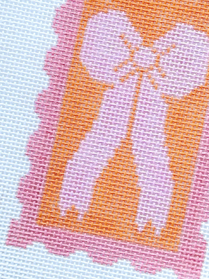 Pink Bow Needlepoint Canvas, 18 Mesh 2”x4” Design, Coquette Stamp Needlepoint Canvas, Bow Stamp Needlepoint Canvas