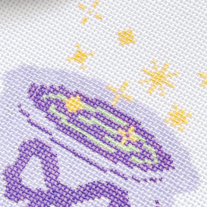 Magic Cauldren Halloween Needlepoint Canvas, 18 mesh, 4x4” design, modern trendy needlepoint canvas, bow Halloween needlepoint