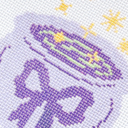 Magic Cauldren Halloween Needlepoint Canvas, 18 mesh, 4x4” design, modern trendy needlepoint canvas, bow Halloween needlepoint