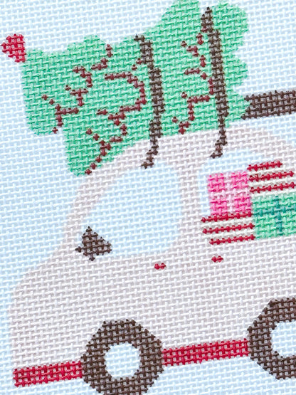 Christmas Needlepoint Ornament, Christmas Car Needlepoint, Modern Needlepoint, 18 Mesh 4”x4” Design, Pink Christmas Needlepoint Canvas
