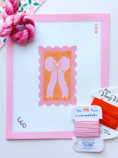 Pink Bow Needlepoint Canvas, 18 Mesh 2”x4” Design, Coquette Stamp Needlepoint Canvas, Bow Stamp Needlepoint Canvas