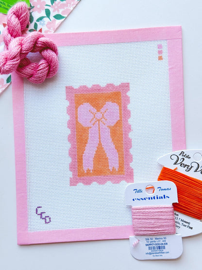 Pink Bow Needlepoint Canvas, 18 Mesh 2”x4” Design, Coquette Stamp Needlepoint Canvas, Bow Stamp Needlepoint Canvas