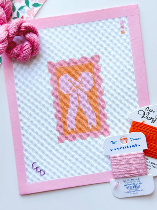 Pink Bow Needlepoint Canvas, 18 Mesh 2”x4” Design, Coquette Stamp Needlepoint Canvas, Bow Stamp Needlepoint Canvas
