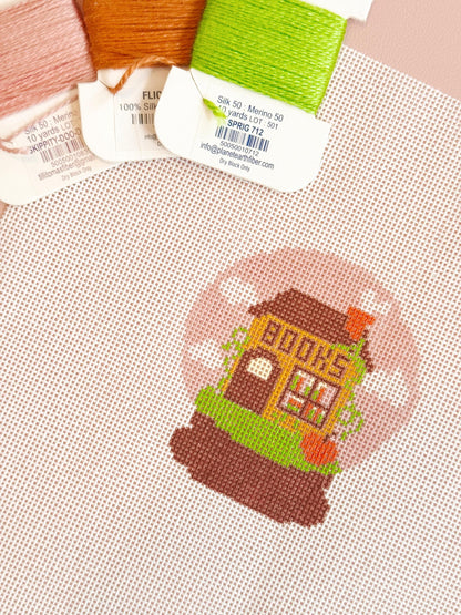 Fall Bookish Needlepoint Canvas, Book Theme Needlepoint, Fall Needlepoint Canvas 3x3” design on 18 mesh