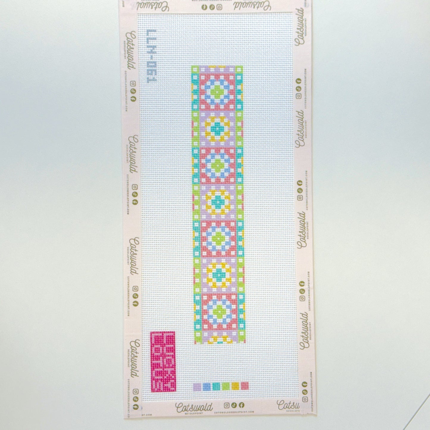Pastel geometric needlepoint canvas strip on 18 mesh