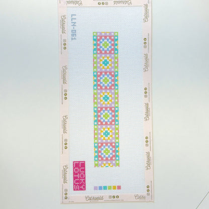 Pastel geometric needlepoint canvas strip on 18 mesh