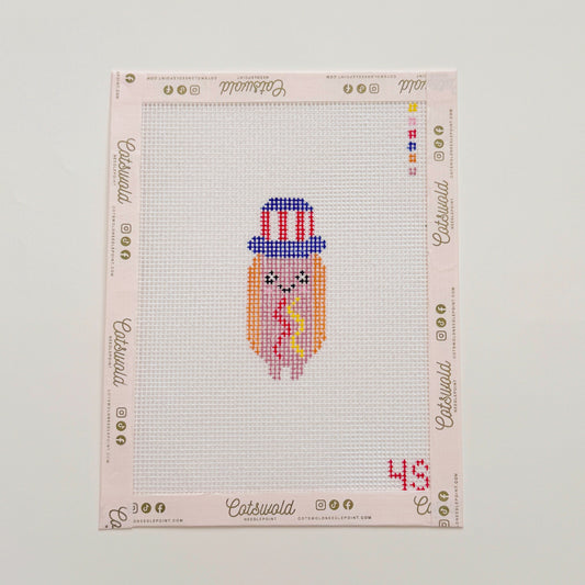 Patriotic Americana Hot Dog Needlepoint Canvas