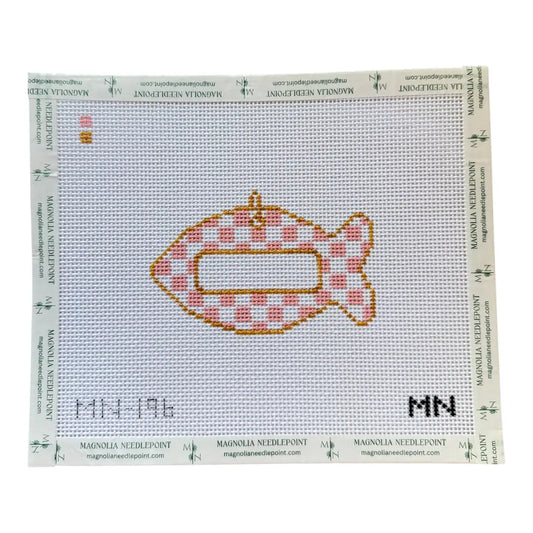 Pink Check Cat Tag Needlepoint Canvas