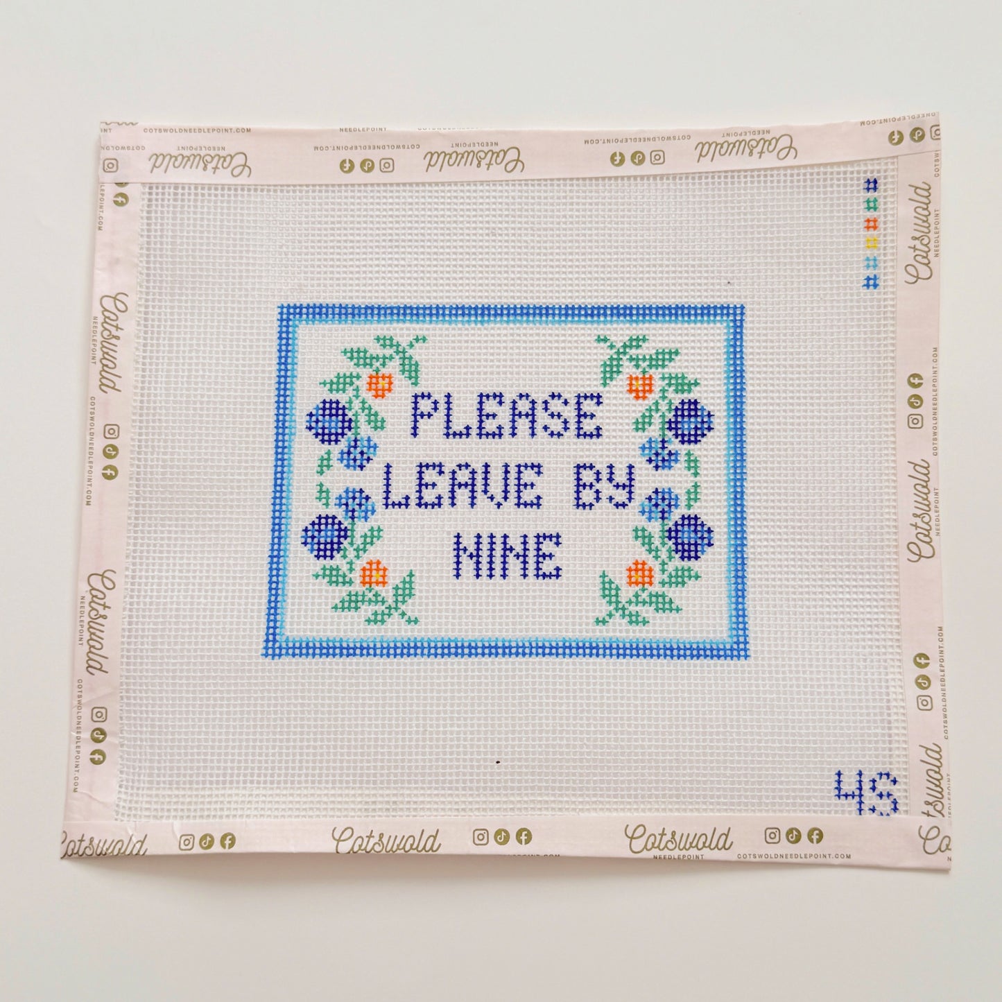 Please Leave By Nine Needlepoint Canvas by 4 Stitches and Giggles