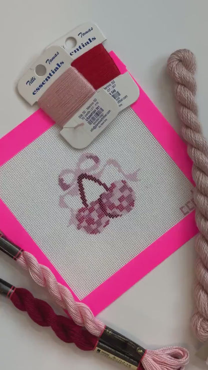 Disco Cherries Coquette Needlepoint Canvas Hand Painted, Cherry Bows 18 Mesh 3" Design Needlepoint Canvas, Modern Needlepoint Canvas