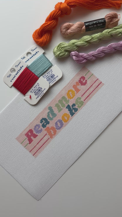 Hand-Painted Needlepoint Bookmark Canvas | 2” x 7” | 18 Mesh | Retro Reading Design