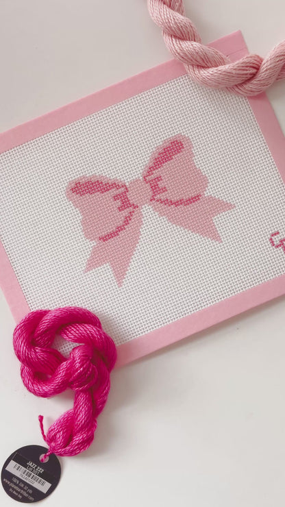 Aesthetic Pink Bow Coquette Needlepoint Canvas, 13 Mesh Bow Beginner Needlepoint Canvas, 2"x4" Bow Canvas