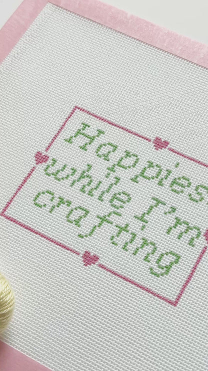 Happiest When I’m Crafting Door Hanger Sign Needlepoint Canvas, 18 Mesh, 4x4 Design
