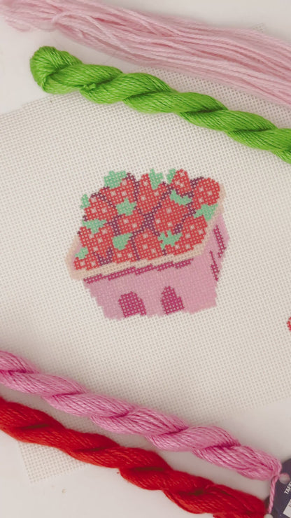 Strawberry Basket Needlepoint Canvas 13 Mesh 3” Design, Summer Strawberries Needlepoint Canvas modern Hand Painted