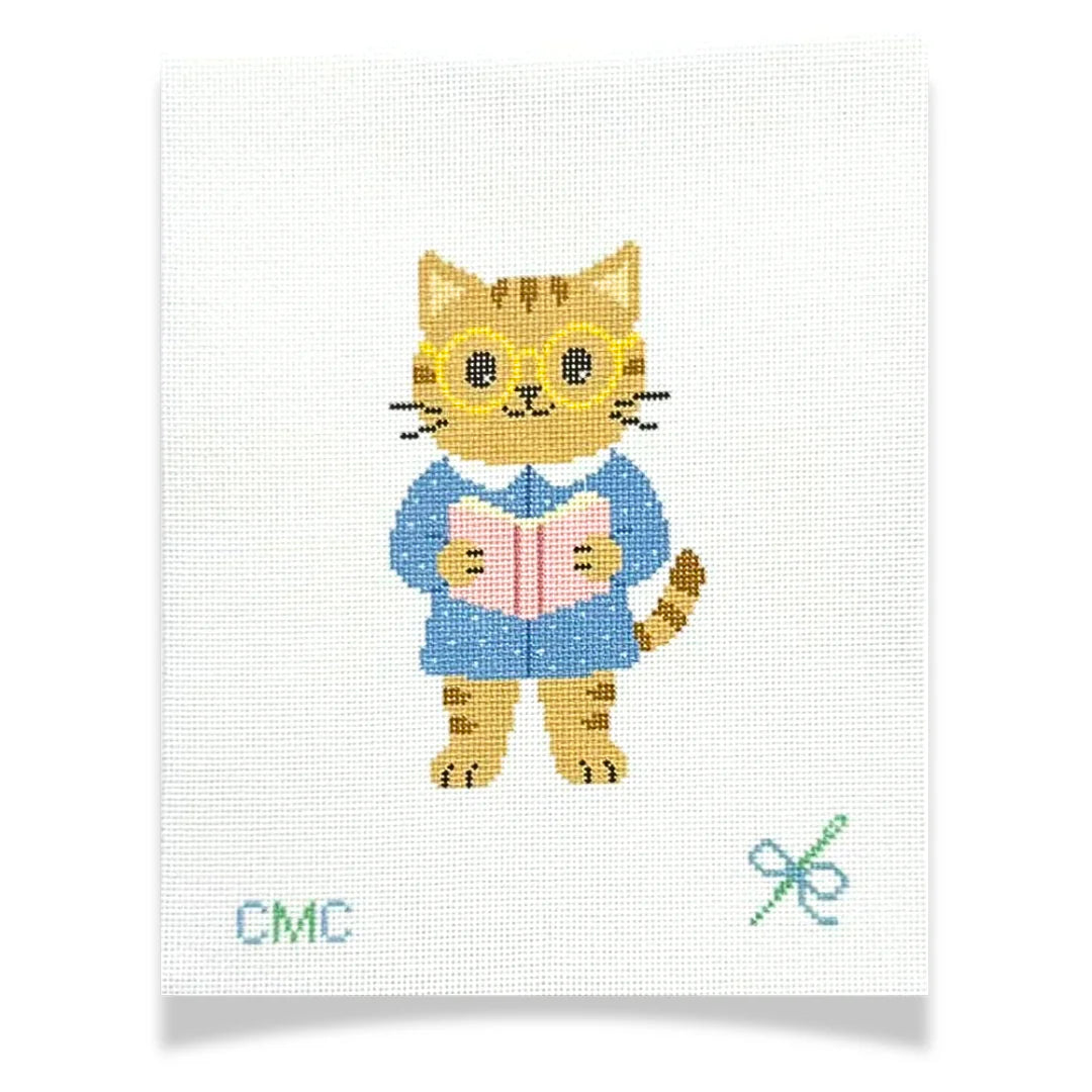 Reading Kitty needlepoint canvas