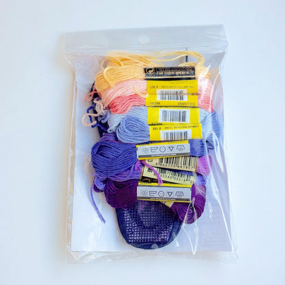 Stitch and Zip Mountain Scene preassembled needlepoint scissor case kit contents and threads